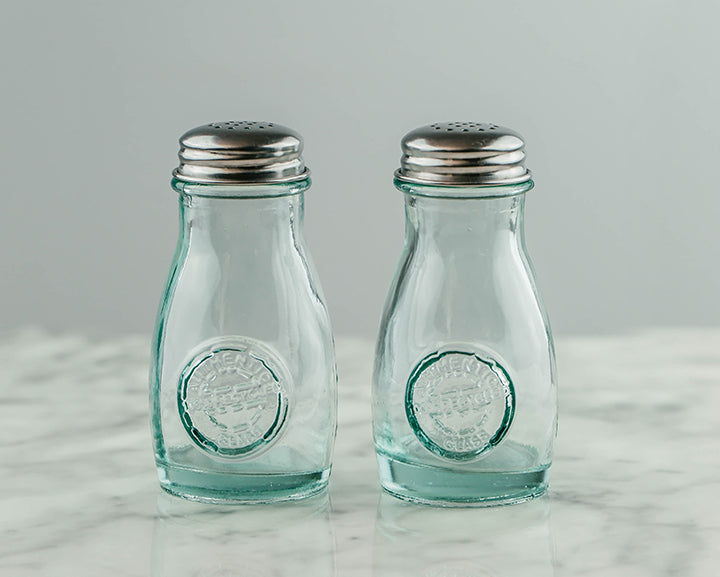 Set of Retro Glass Salt and Pepper Shakers (4oz)
