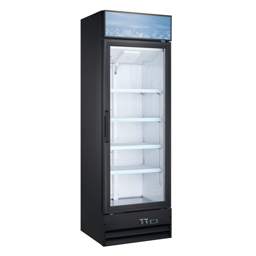 Refrigerator with glass door and LED lighting