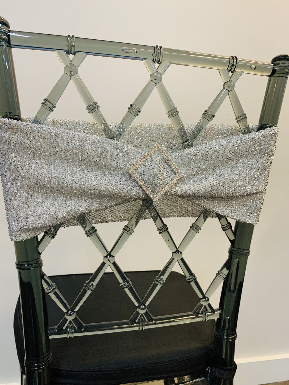 Glittered Spandex Chair Sashes with  Silver Diamond Pin