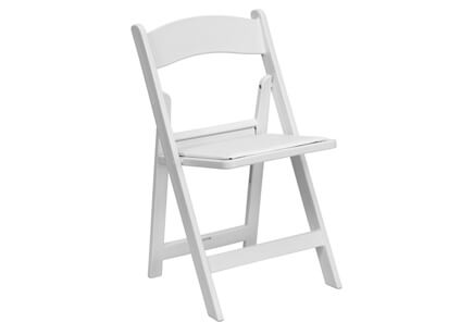 white folding chair with padded seat 300